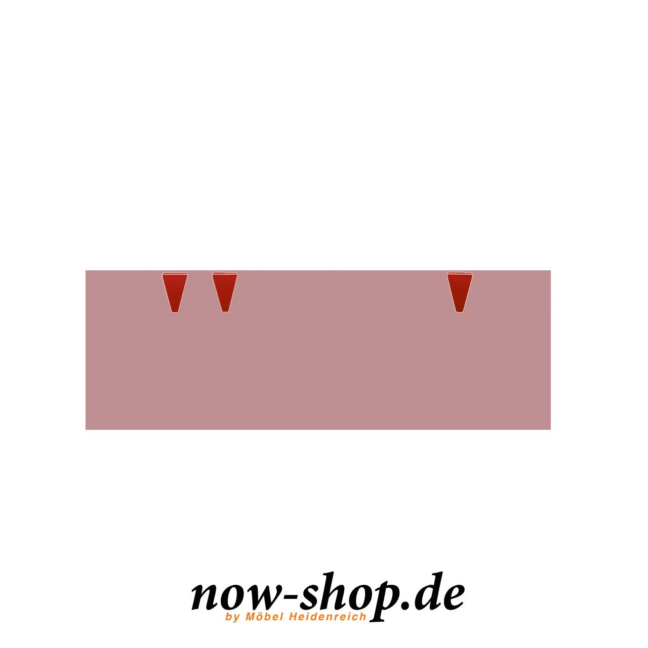 now! by hülsta - minimo Stauraumbox 5494 Hellrosa Frontalansicht Stauraumbox mit rosa Front und drei roten Zähnchen als Griffe. Frontalaufnahme.