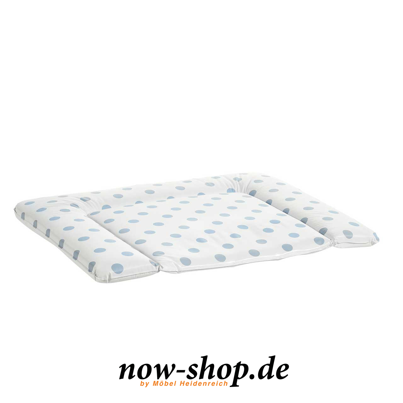 now! by hülsta – minimo Wickelauflage 5995 Hellblau mit hellblauen Punkten seitlich fotografiert. Wickelauflage mit hellblauen Punkten seitlich fotografiert.