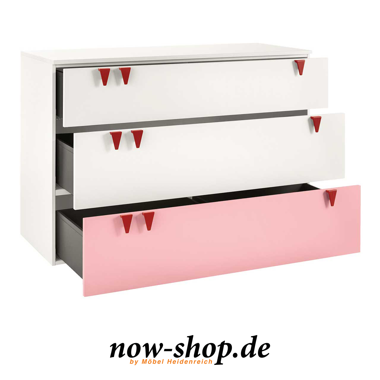 now! by hülsta – minimo Kommode mit drei Schubladen 55934 geöffnet Kinderkommode mit geöffneten Schubladen.