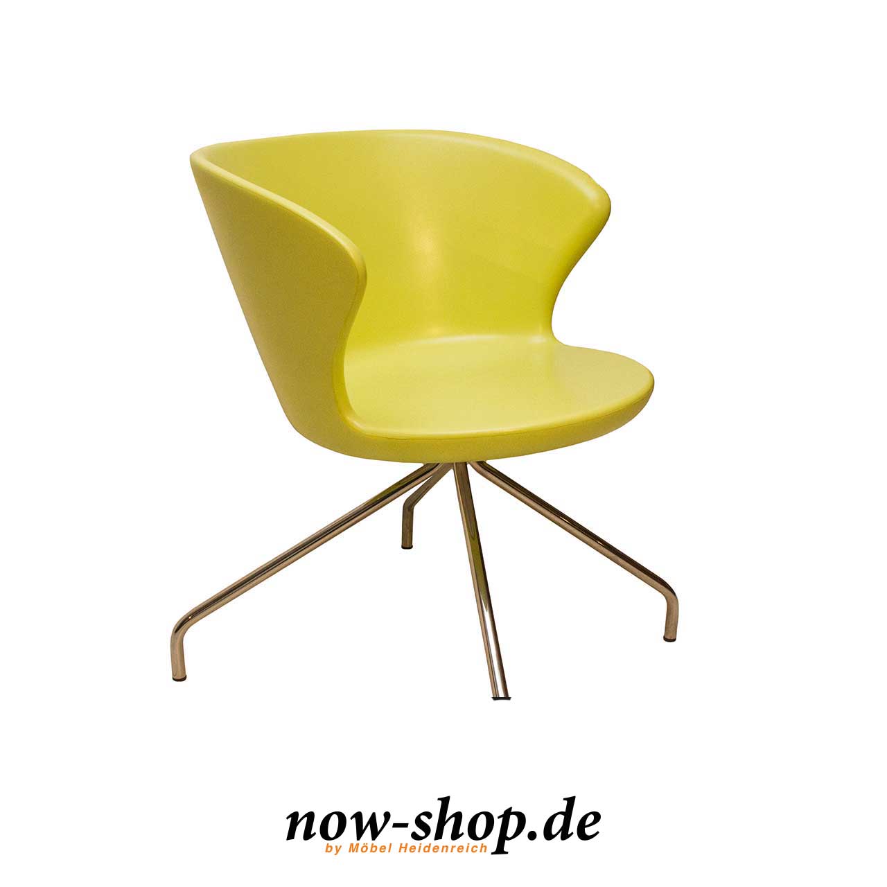 now! by hülsta – now! 8 Loungesessel grün Loungesessel mit grüngelbem Plastiksitz und geschwungenen vier Beinen aus Metall.