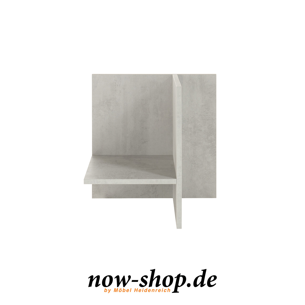 now! by hülsta - for you Akzentelement A betongrau Frontalaufnahme Frontalansicht des grauen Akzentelementes. Ein horizontales und ein vertikales Brett unterteilen das Akzentelement in verschiedene Fächer.