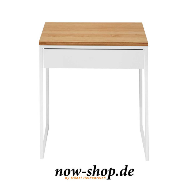 now! by hülsta – Beistelltisch CT17-2 mit Tischplatte Natureiche, weißem Gestell und Schublade